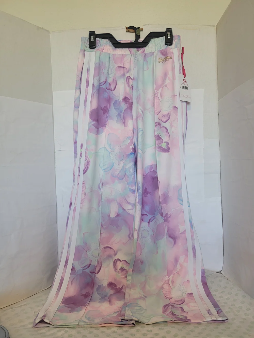 Justice Pastel Watercolor Wide-Leg Track Pants - Pink, Purple, Blue